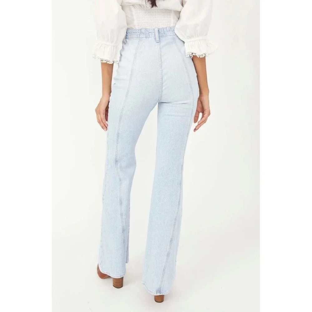 FREE PEOPLE Womens Size 24 Florence Light Blue Indigo Flare High Rise Jeans NEW - Picture 2 of 2
